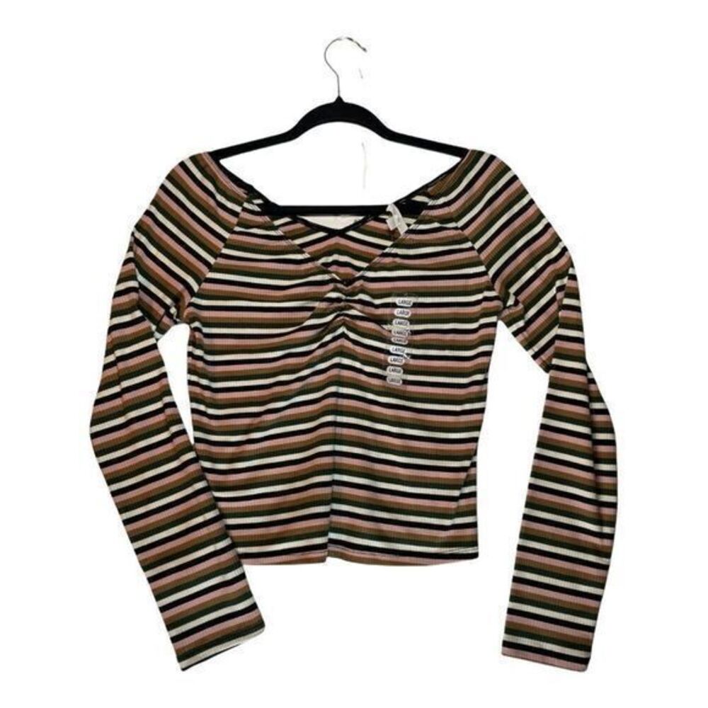 Soul Cake Womens Multi Color Crop Top L/S V-Neck Various Sizes